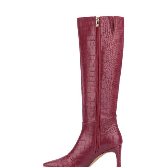 New York & Company Red Croc-Pattern Heeled Boots - Picture 2 of 6